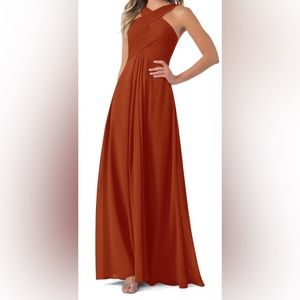 Azazie Kaleigh A-line pleated chiffon floor length dress paprika